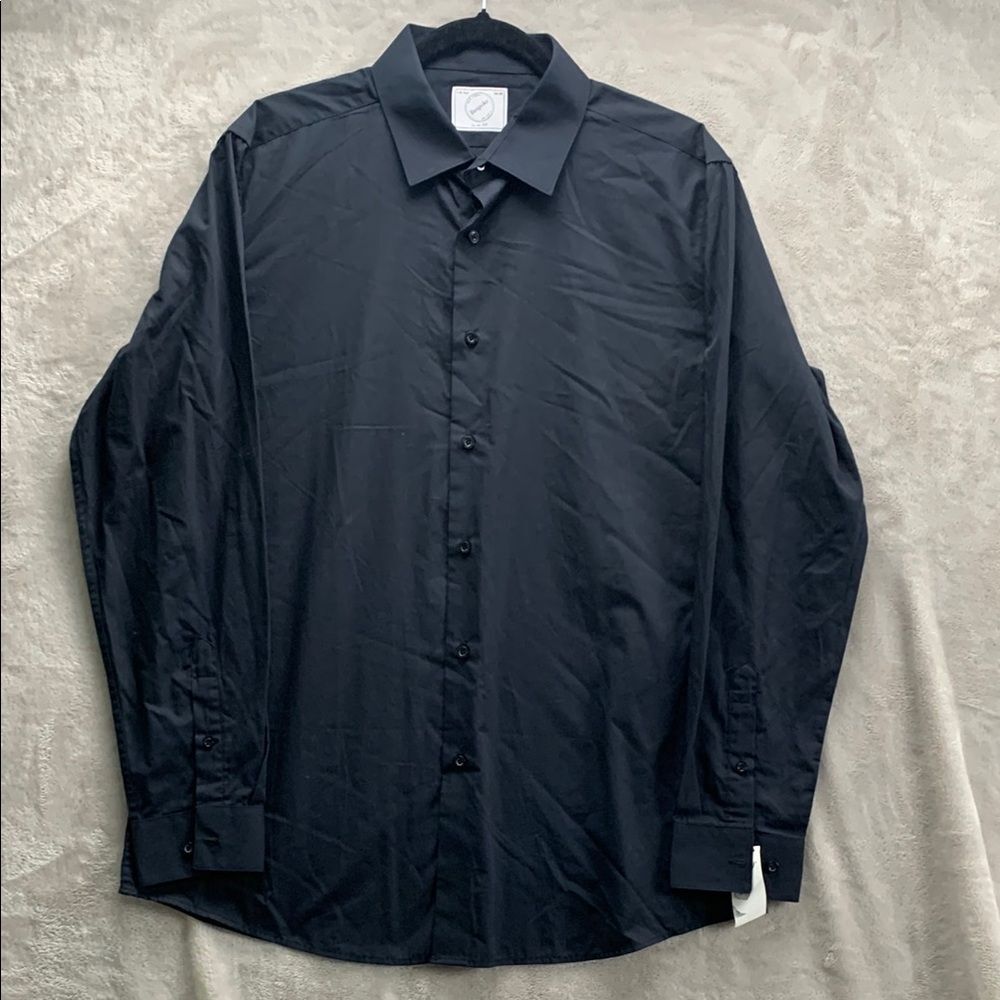 BESPOKE | LARGE 16-16.5 34/35 MEN DRESS SHIRT BUTTON DOWN | BLACK 138136